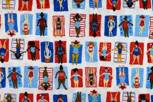 Sunbathing fabric , Quilting fabric, cotton fabric, bathing beauties - Price by the Half Metre The Quilt Sanctuary