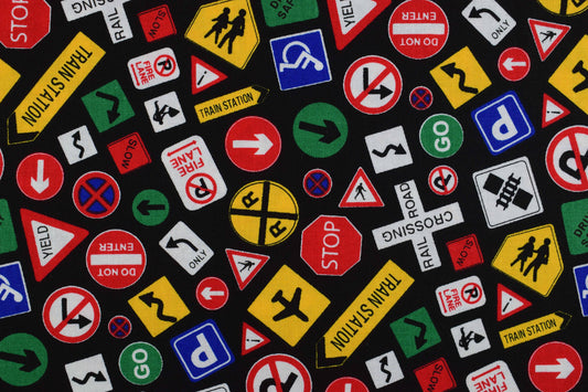 Road Sign Quilting Fabric, all around town, truck fabric - Price by the Half Metre The Quilt Sanctuary