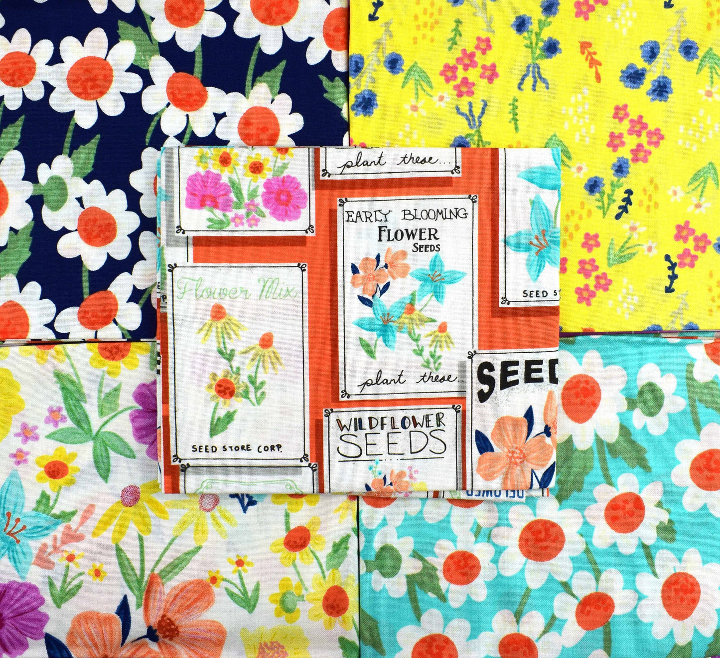 Gardening Fat Quarter Bundle, daisy fabric, quilting fabric, cotton fabric The Quilt Sanctuary