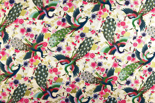 Japanese Flying Peacock Metallic cotton, quilting fabric - Price by the Half Metre The Quilt Sanctuary