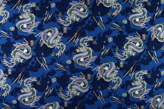 Japanese Lightning Dragons Metallic 100% Cotton, 58" (147cm) Wide quilting fabric - Price by the Half Metre The Quilt Sanctuary