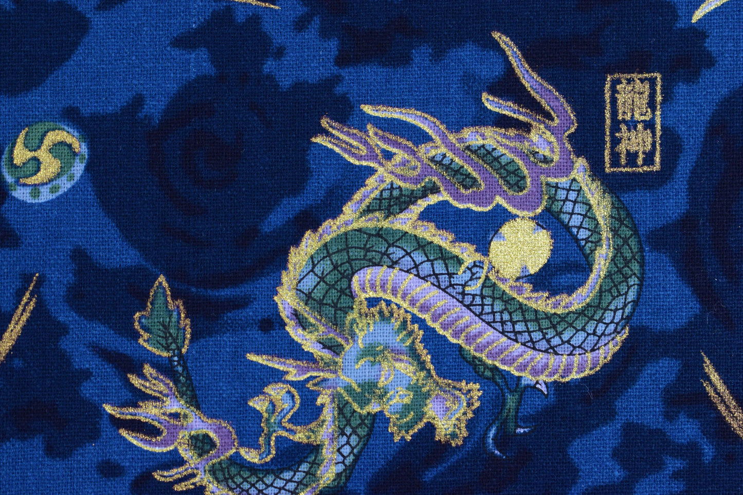 Japanese Lightning Dragons Metallic 100% Cotton, 58" (147cm) Wide quilting fabric - Price by the Half Metre The Quilt Sanctuary