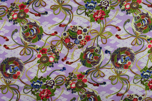 Japanese Floral Crane Orbs, Metallic quilting fabric, 100% Cotton, 58" (147cm) Wide - Price by the Half Metre The Quilt Sanctuary