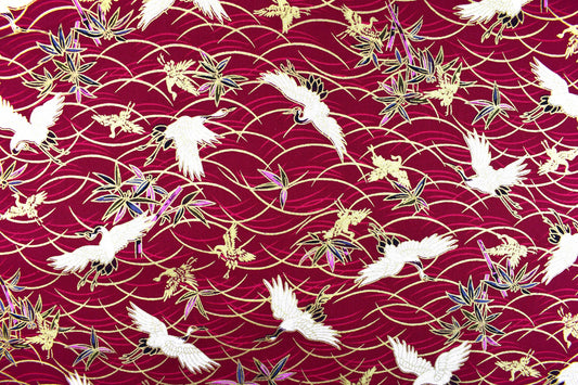 Red Japanese Cranes, Metallic, 100% Cotton, 58" (147cm) Wide quilting fabric - Price by the Half Metre The Quilt Sanctuary