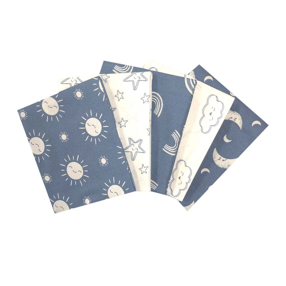 Sun and stars fat Quarter Bundle, Nursery basics, childrens fabric, blue fat Quarters The Quilt Sanctuary