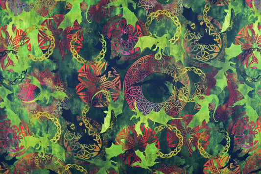 Green Celtic Dragon fabric , Quilting fabric, The ancients - Price by the Half Metre The Quilt Sanctuary