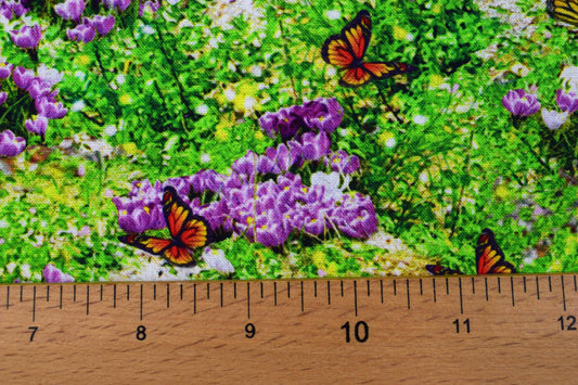 Butterfly and Crocus fabric, Quilting fabric, cotton fabric, Spring Steam - Price by the Half Metre The Quilt Sanctuary
