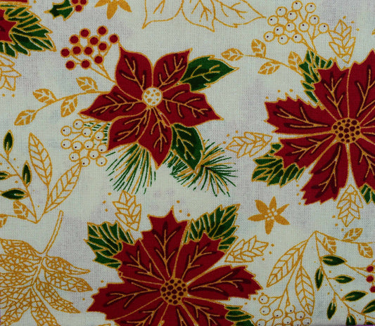 Poinsettia Fat Quarter Bundle, Quilting Fabric, Cotton Christmas Fabric, metallic fabric The Quilt Sanctuary