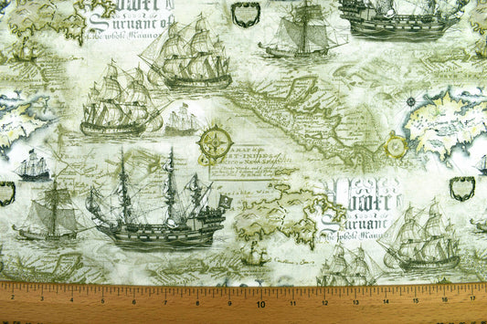 Treasure map fabric, cotton quilting fabric, antique map fabric - Price by the Half Metre The Quilt Sanctuary