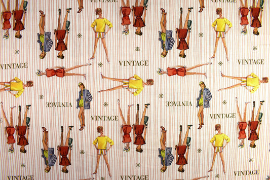 coastal stripes Fabric, Simplicity vintage fabrics, At the beach 1950's fashion, quilting fabric - Price by the Half Metre The Quilt Sanctuary