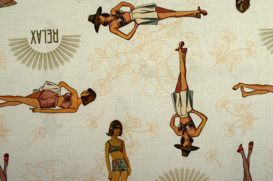 Floral Fabric, Simplicity vintage fabrics, At the beach 1950's fashion, quilting fabric - Price by the Half Metre The Quilt Sanctuary