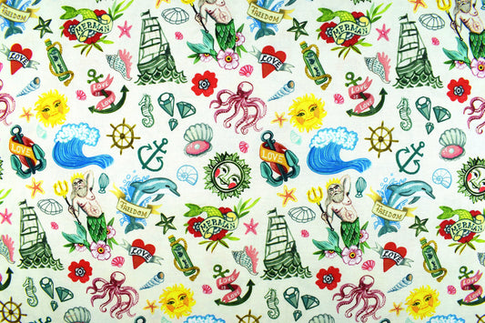 Sailor fabric, Merman Fabric , Quilting fabric, cotton fabric, You're a catch by Dear Stella - Price by the Half Metre The Quilt Sanctuary