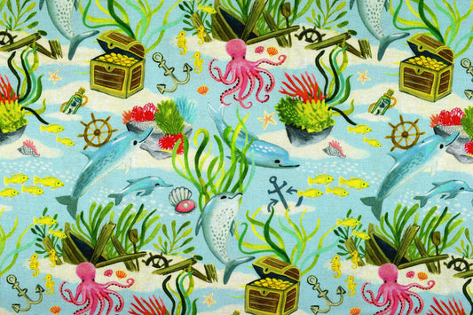 Ocean floor fabric, Merman Fabric , Quilting fabric, cotton fabric, You're a catch by Dear Stella - Price by the Half Metre The Quilt Sanctuary