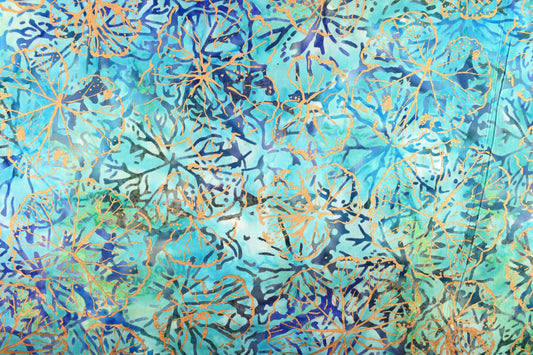 turquoise batik, charm Metallic floral Batik, Tonga batiks, quilting fabric, - Price by the Half Metre The Quilt Sanctuary