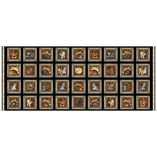 cat fabric panel, Quilting panel, black cat picture patch, Meow, fabric panel The Quilt Sanctuary