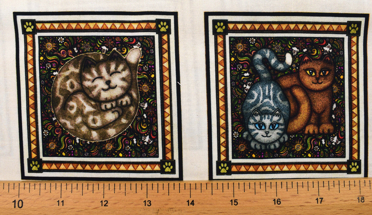 Cream cat fabric panel, Quilting panel, cream cat picture patch, Meow, fabric panel The Quilt Sanctuary