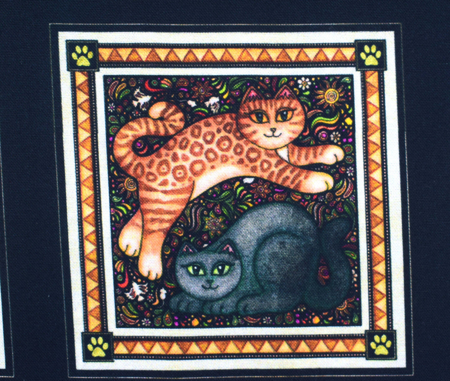 cat fabric panel, Quilting panel, black cat picture patch, Meow, fabric panel The Quilt Sanctuary