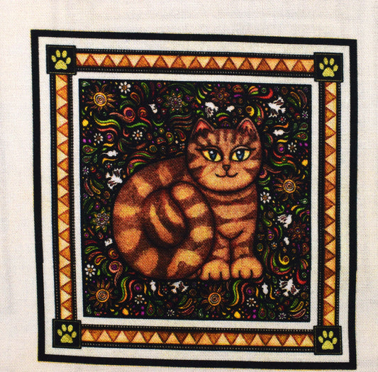 Cream cat fabric panel, Quilting panel, cream cat picture patch, Meow, fabric panel The Quilt Sanctuary