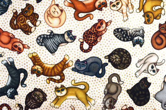cat print fabric, Quilting fabric, cotton fabric, quilting treasures, feline fabric, Meow - Price by the Half Metre The Quilt Sanctuary