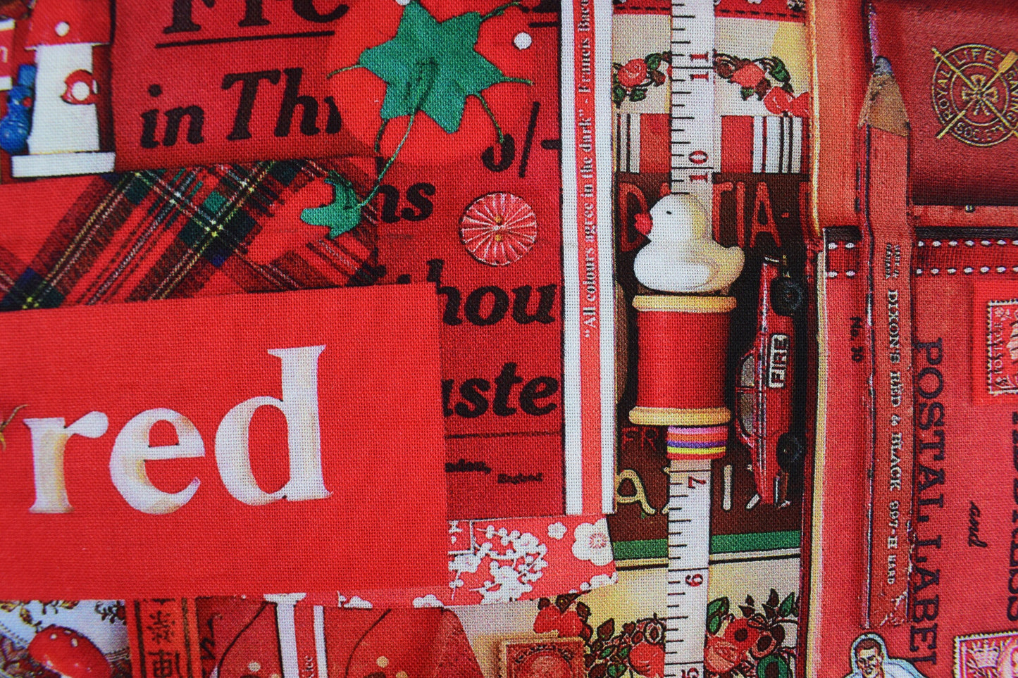 Red color collage quilting fabric, love hearts fabric, scarlet fabric, cotton fabric Price by the Half Metre The Quilt Sanctuary