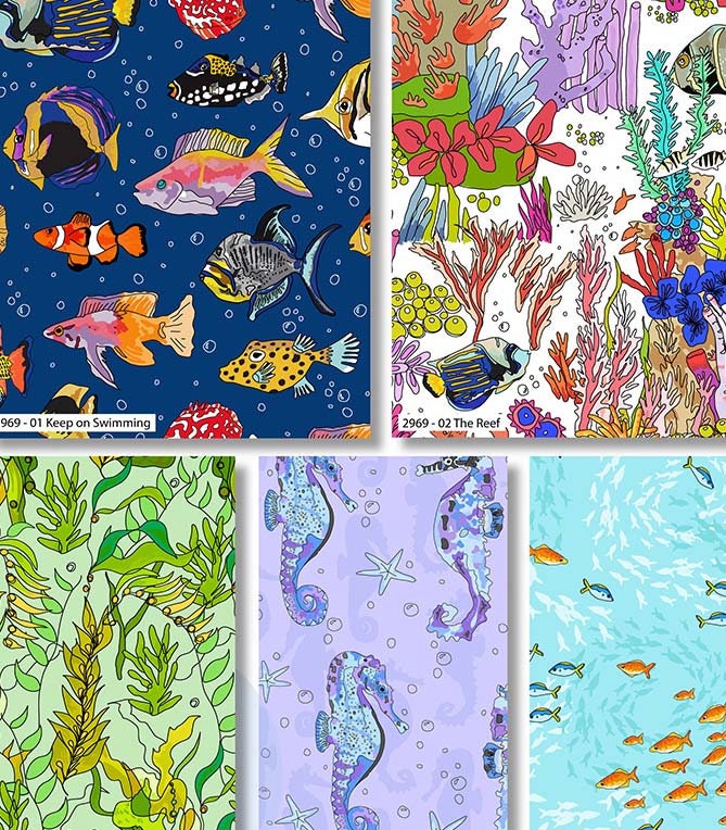 sea in colour, tropical fish, The Crafty Lass, Organic Cotton Fat Quarters, quilting fabric The Quilt Sanctuary