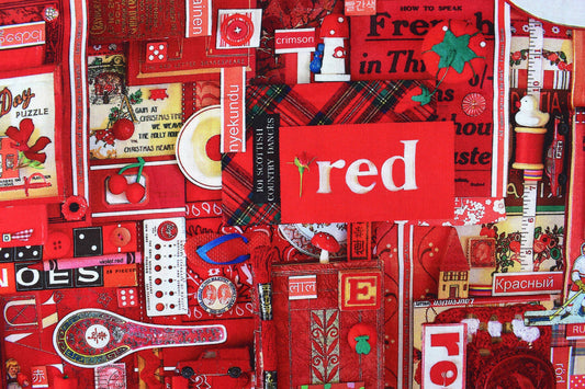 Red color collage quilting fabric, love hearts fabric, scarlet fabric, cotton fabric Price by the Half Metre The Quilt Sanctuary