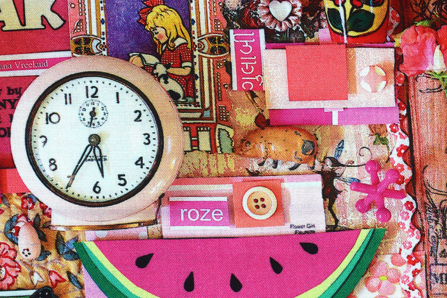 Pink color collage quilting fabric, Pink collage board, cotton fabric Price by the Half Metre The Quilt Sanctuary