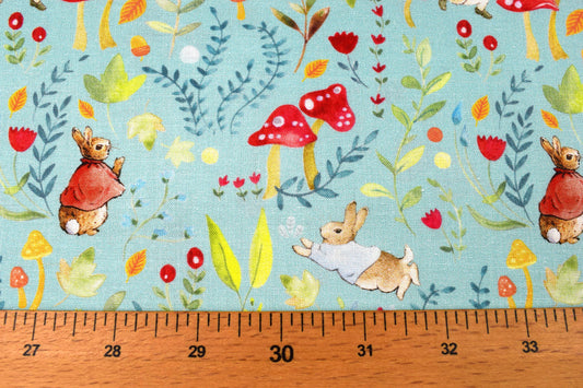 Peter Rabbit fabric, Organic Cotton Quilting Fabric, among the toadstools, Beatrix Potter - Price by the Half Metre The Quilt Sanctuary