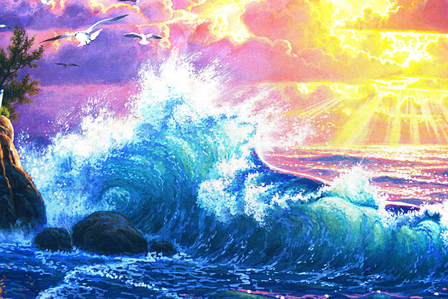 Lighthouse quilting panel. digitally printed safe harbour, cottage by the sea picture patch The Quilt Sanctuary