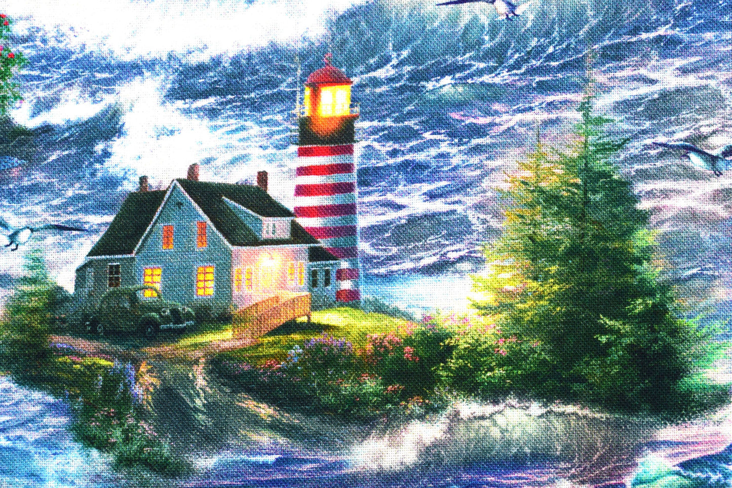 Lighthouse fabric, digitally printed Quilting fabric, Safe Harbour range, price by the half metre The Quilt Sanctuary