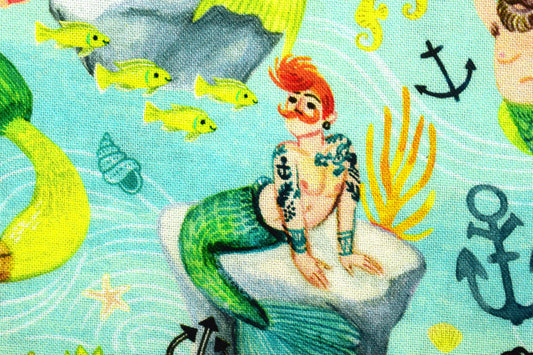 Merman Fat Quarter bundle, mermen quilting fabric, You're a catch, 100% cotton The Quilt Sanctuary