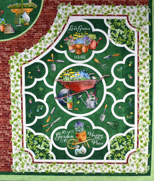 Walled Garden fabric panel, plant with love quilting panel, Gardening panel, quilting fabric The Quilt Sanctuary
