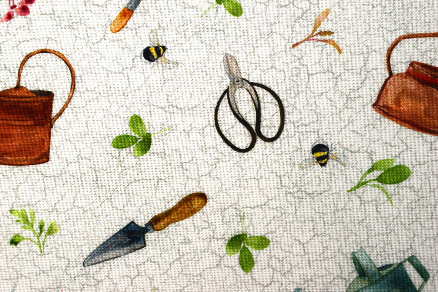 Watering can fabric, Gardening quilting fabric, planted with love, cotton fabric - Price by the Half Metre The Quilt Sanctuary