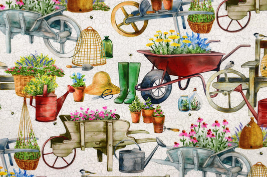 Gardening fabric, cottage Garden quilting fabric, cotton fabric - Price by the Half Metre The Quilt Sanctuary