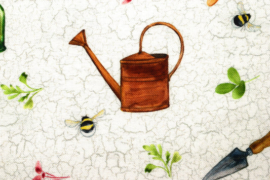 Watering can fabric, Gardening quilting fabric, planted with love, cotton fabric - Price by the Half Metre The Quilt Sanctuary