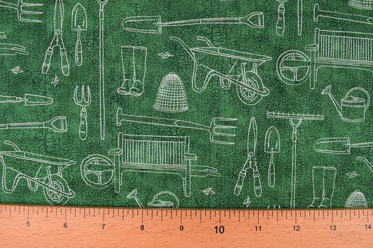 Green Gardening fabric, cottage Garden quilting fabric, cotton fabric - Price by the Half Metre The Quilt Sanctuary