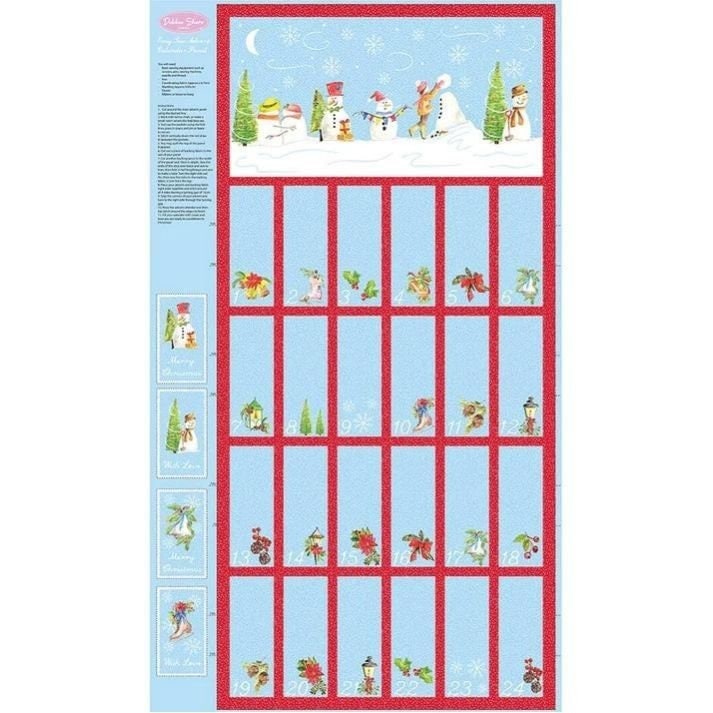 Snowman fabric advent calendar panel, reusable advent calendar, Debbie Shaw The Quilt Sanctuary