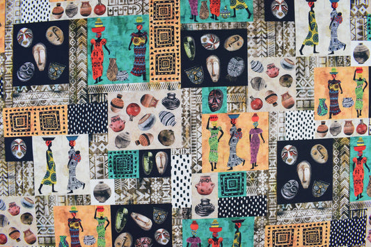 Tribal patchwork, African fabric, African Women Quilting fabric, cotton fabric - Price by the Half Metre The Quilt Sanctuary