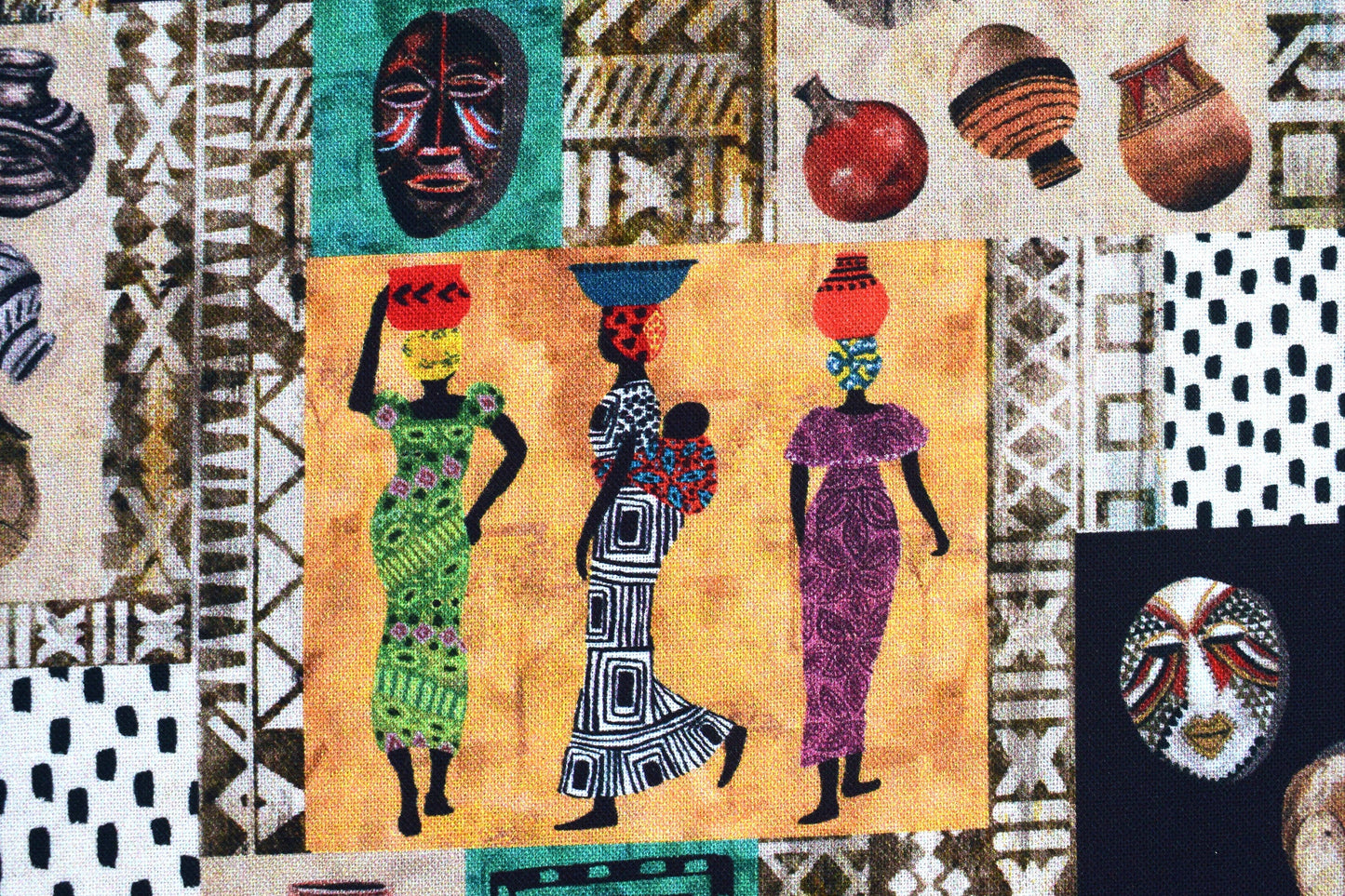 Tribal patchwork, African fabric, African Women Quilting fabric, cotton fabric - Price by the Half Metre The Quilt Sanctuary