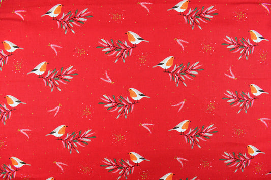 Christmas Robin fabric, Holiday quilting fabric - Price by the Half Metre The Quilt Sanctuary