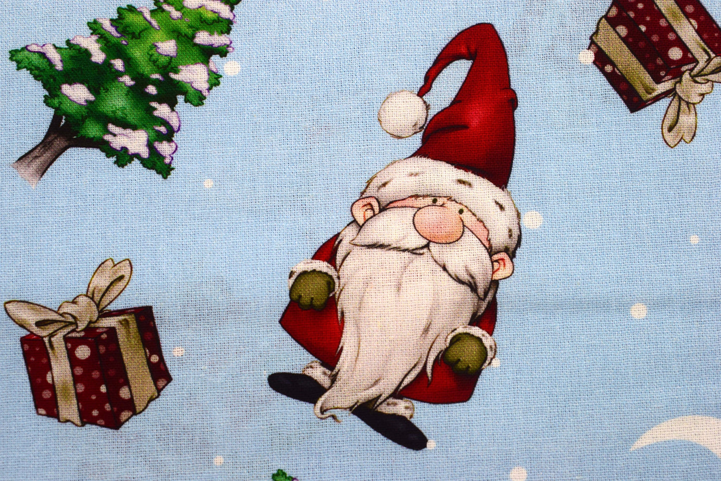Santa gnomes fabric, Driving Gnome for Christmas, Holiday Quilting fabric, price by the half metre The Quilt Sanctuary