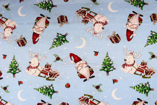 Santa gnomes fabric, Driving Gnome for Christmas, Holiday Quilting fabric, price by the half metre The Quilt Sanctuary