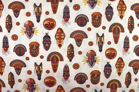 Tribal mask fabric, African Quilting fabric, cotton fabric - Price by the Half Metre The Quilt Sanctuary