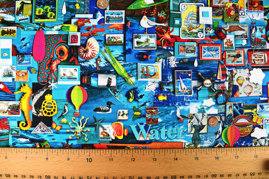 Water collage quilting fabric, water and Air collage board, cotton fabric Price by the Half Metre The Quilt Sanctuary