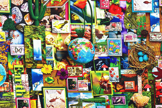 Earth collage quilting fabric, multi coloured collage board, cotton fabric Price by the Half Metre The Quilt Sanctuary