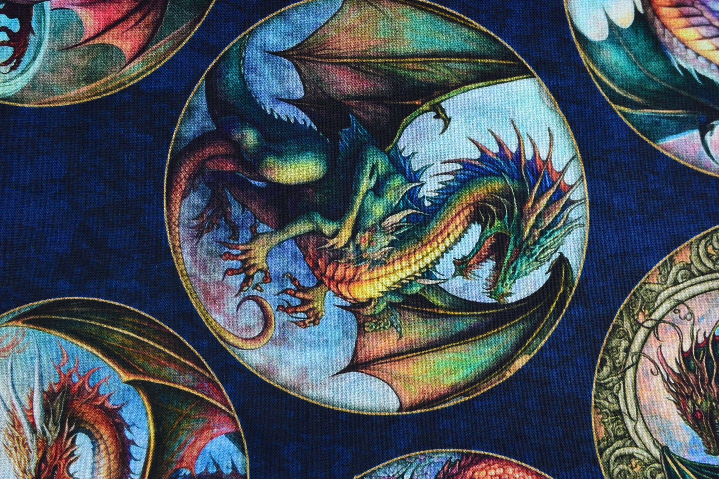 Dragon Orbs fabric , Quilting fabric, cotton fabric, dragon fire - Price by the Half Metre The Quilt Sanctuary