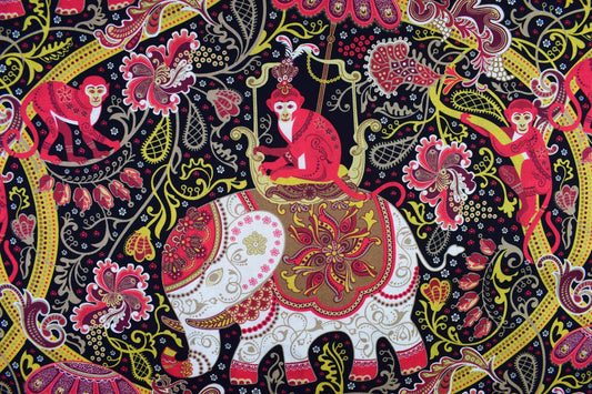 Indian Elephant fabric, quilting fabric, Monkey fabric, imperial Jungle - Price by the Half Metre The Quilt Sanctuary