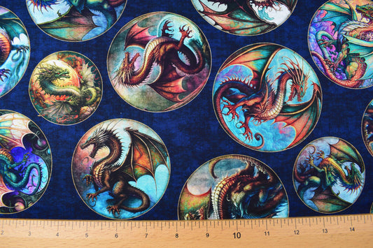Dragon Orbs fabric , Quilting fabric, cotton fabric, dragon fire - Price by the Half Metre The Quilt Sanctuary