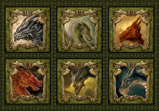 Dragon quilting panel, green dragon heads, Dragon fabric, picture patch