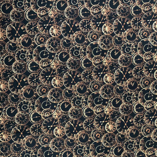 Steampunk clocks Quilting Fabric, Cotton Fabric, price by the half metre - Price by the Half Metre The Quilt Sanctuary